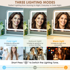 Sucedey LED makeup mirror in Hollywood style frame for glamorous lighting.