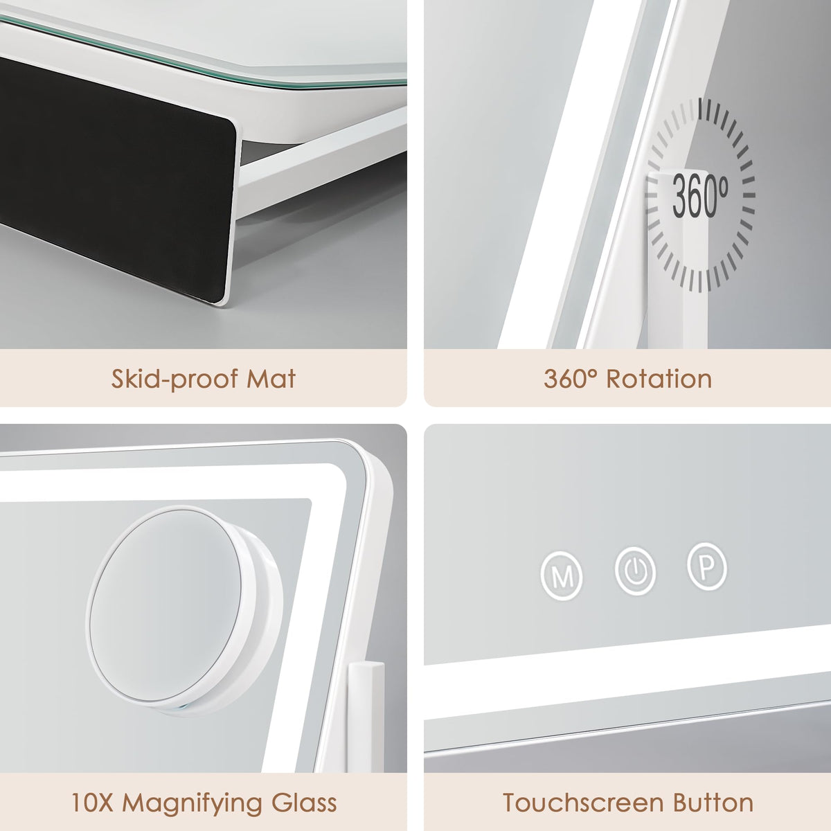 Sucedey sleek white vanity mirror with a modern finish for any dresser.