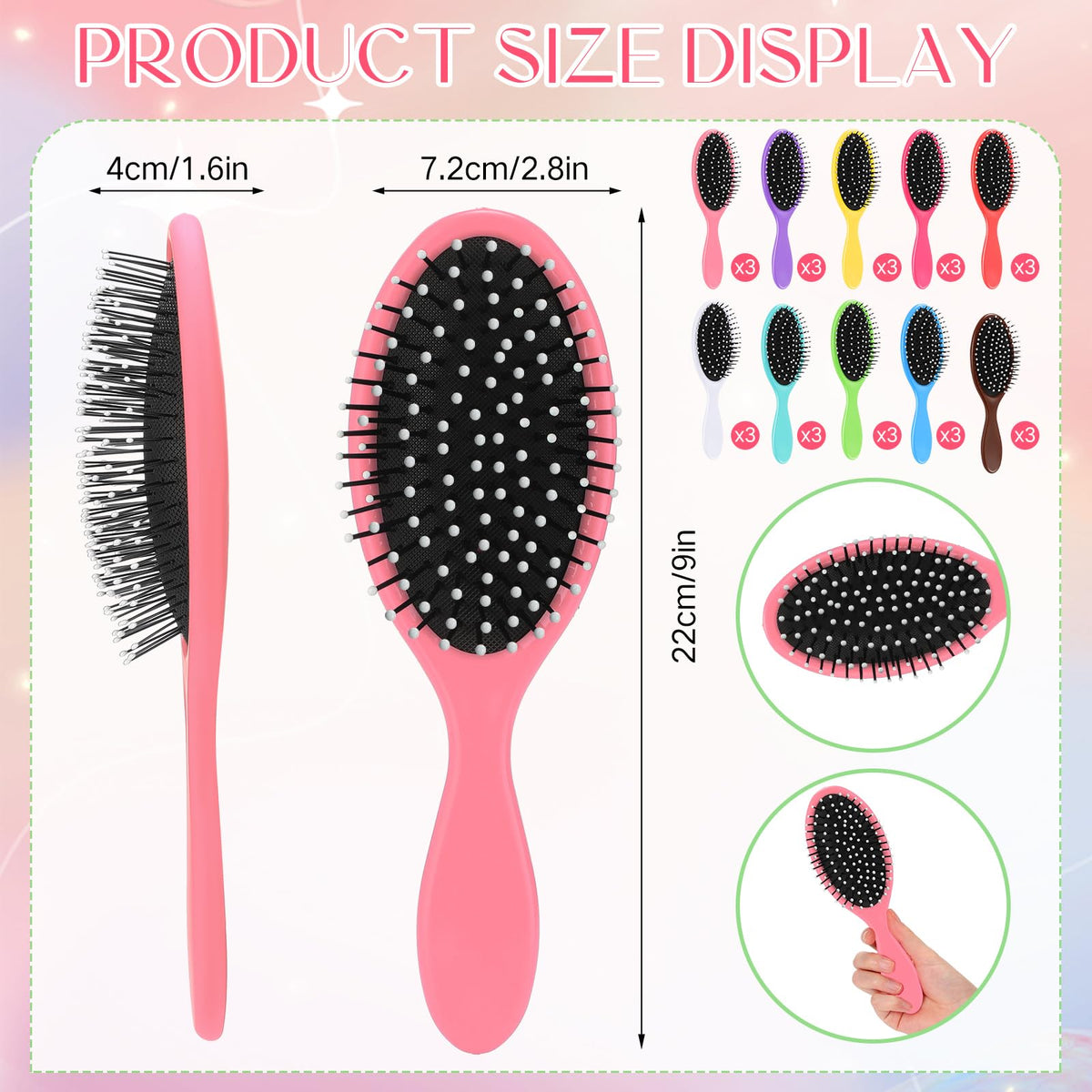 Suclain travel detangler with soft bristles and cushion base for easy brushing