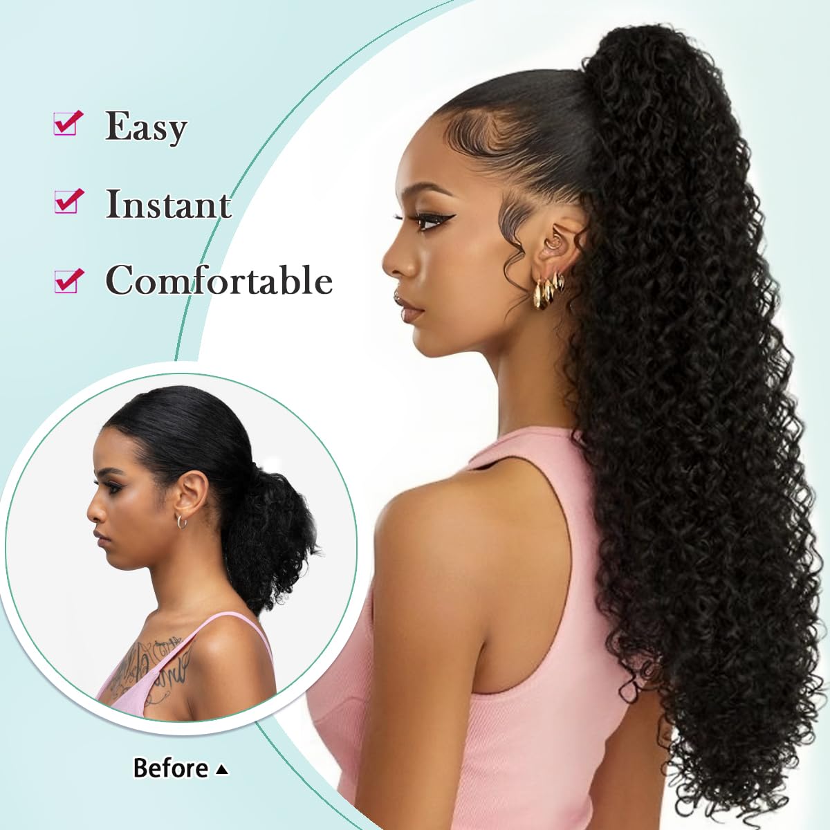 SuCoo 28-inch-length ponytail adds voluminous, dramatic effect.
