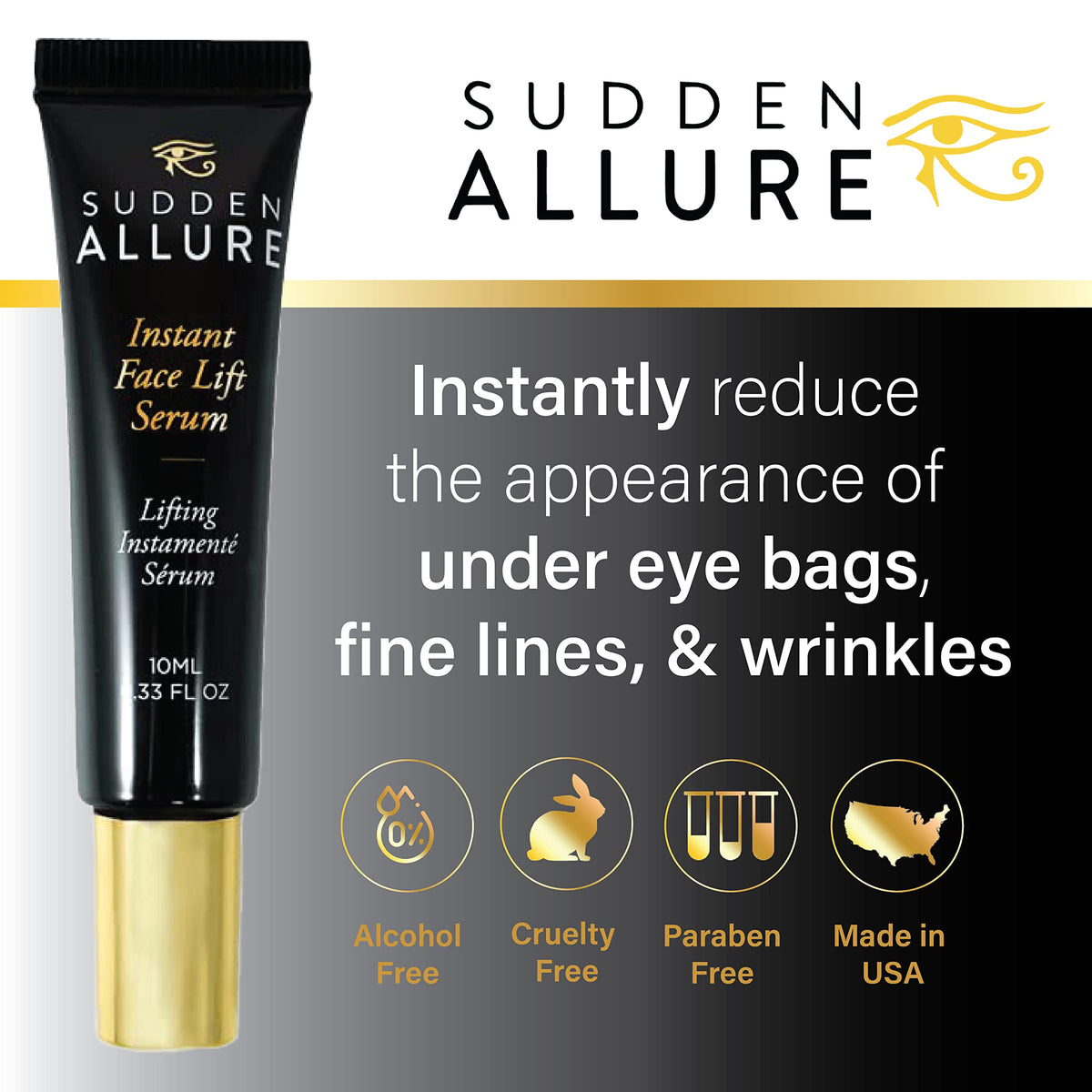 SuddenAllure eye-area applicator demonstrates quick use for smoother under-eye skin.