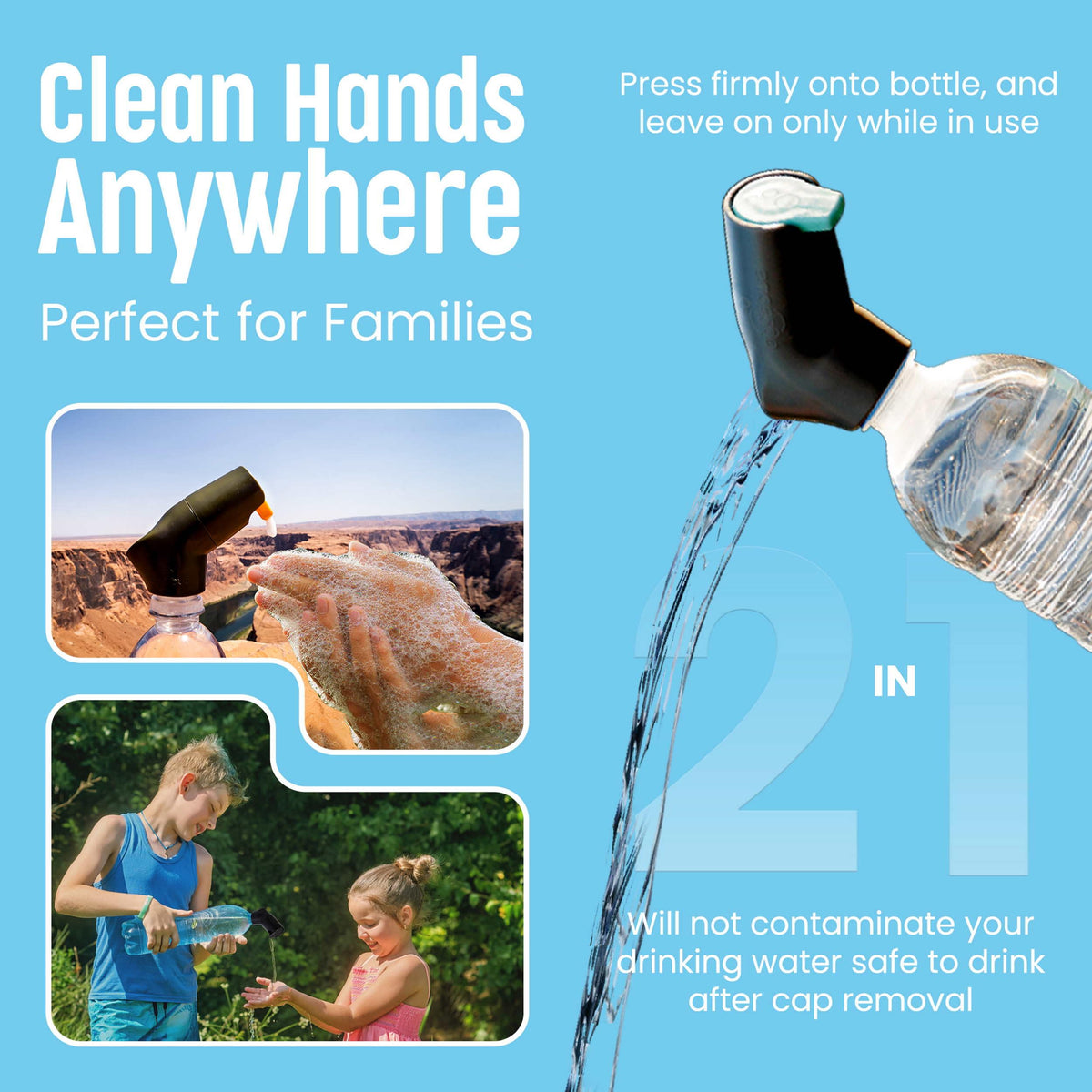Suds2Go soap reservoir integrated in lid for easy soap storage.