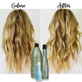 Gently applying AquaFix conditioner to damp hair for detangling and softness.