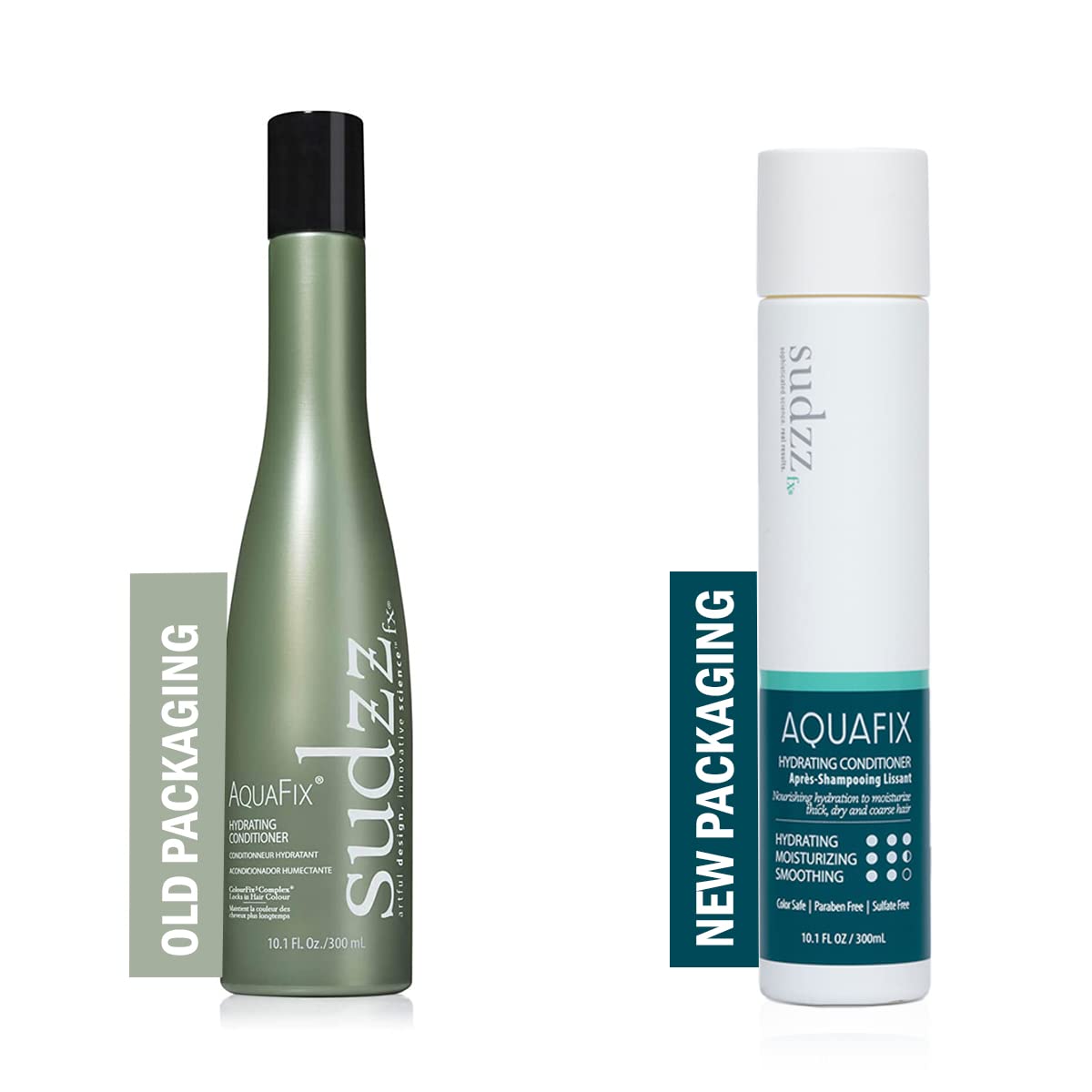 SUDZZFX AquaFix label highlights sulfate- and paraben-free care.