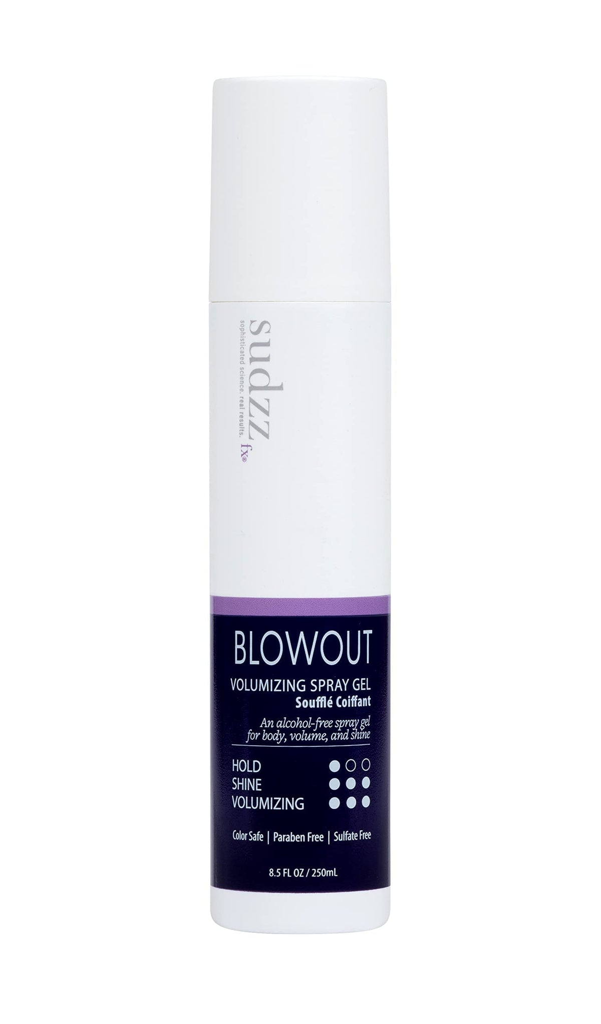 SUDZZFX BlowOut Volume Spray bottle showing alcohol-free formula for volume