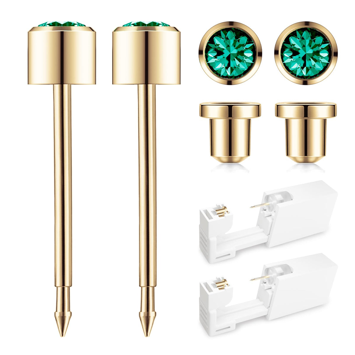 SugarTang ear piercing kit gold 4mm with safety back for clean, accurate lobe piercings