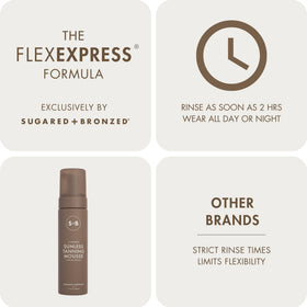 Sugared + Bronzed lightweight mousse formula offers comfortable wear.