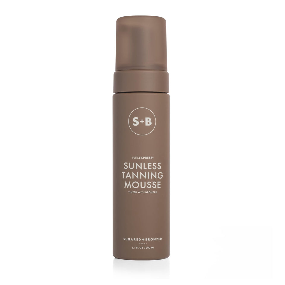 Sugared + Bronzed sunless mousse bottle showing easy, natural color with even coverage.