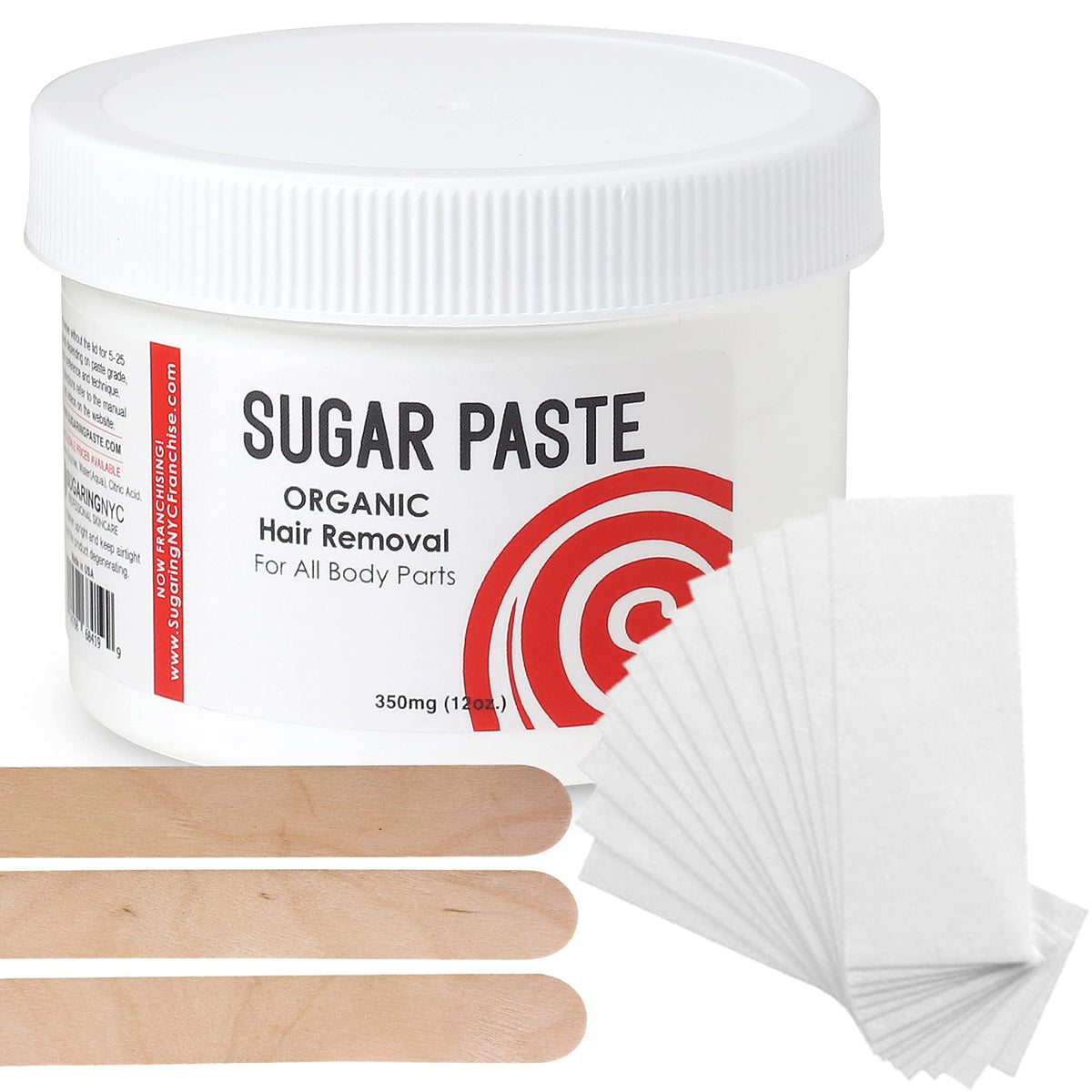 Sugaring hair removal paste at-home kit jar close-up shows natural ingredients for smooth skin