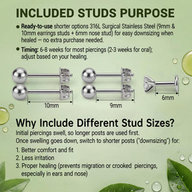 SugarTang ear downsizing 0-8x10mm stud reduces friction during wear