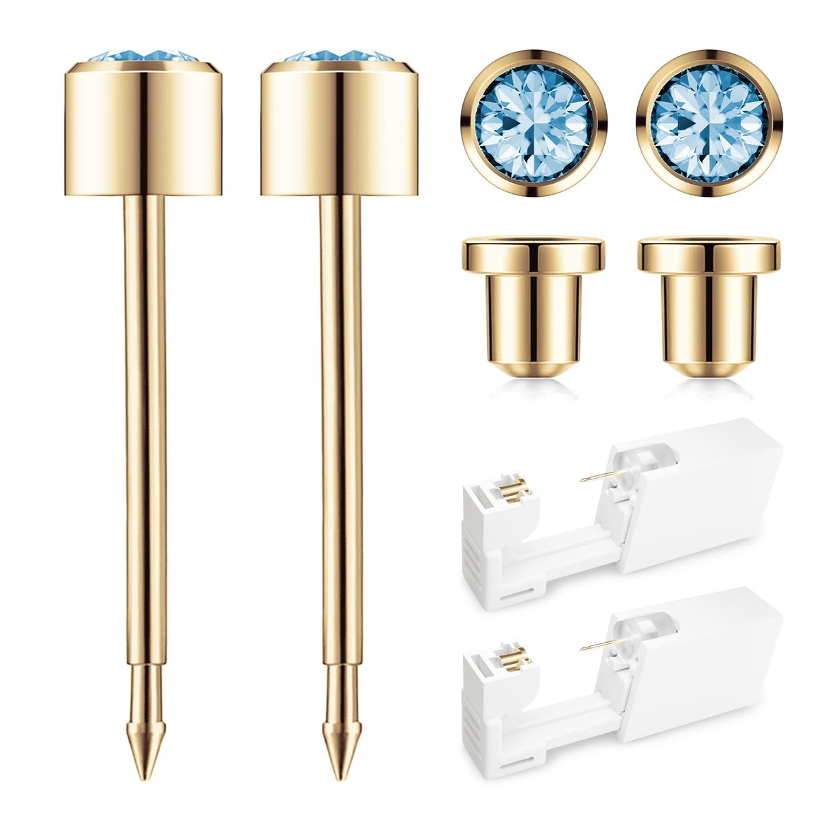 SugarTang ear piercing kit gold 4mm with safety back for at-home use