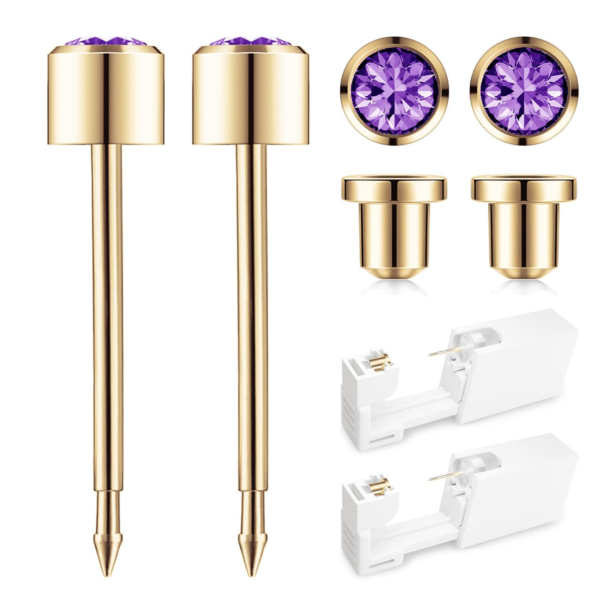 SugarTang gold 4mm ear piercing kit with safety back for single-use precision.