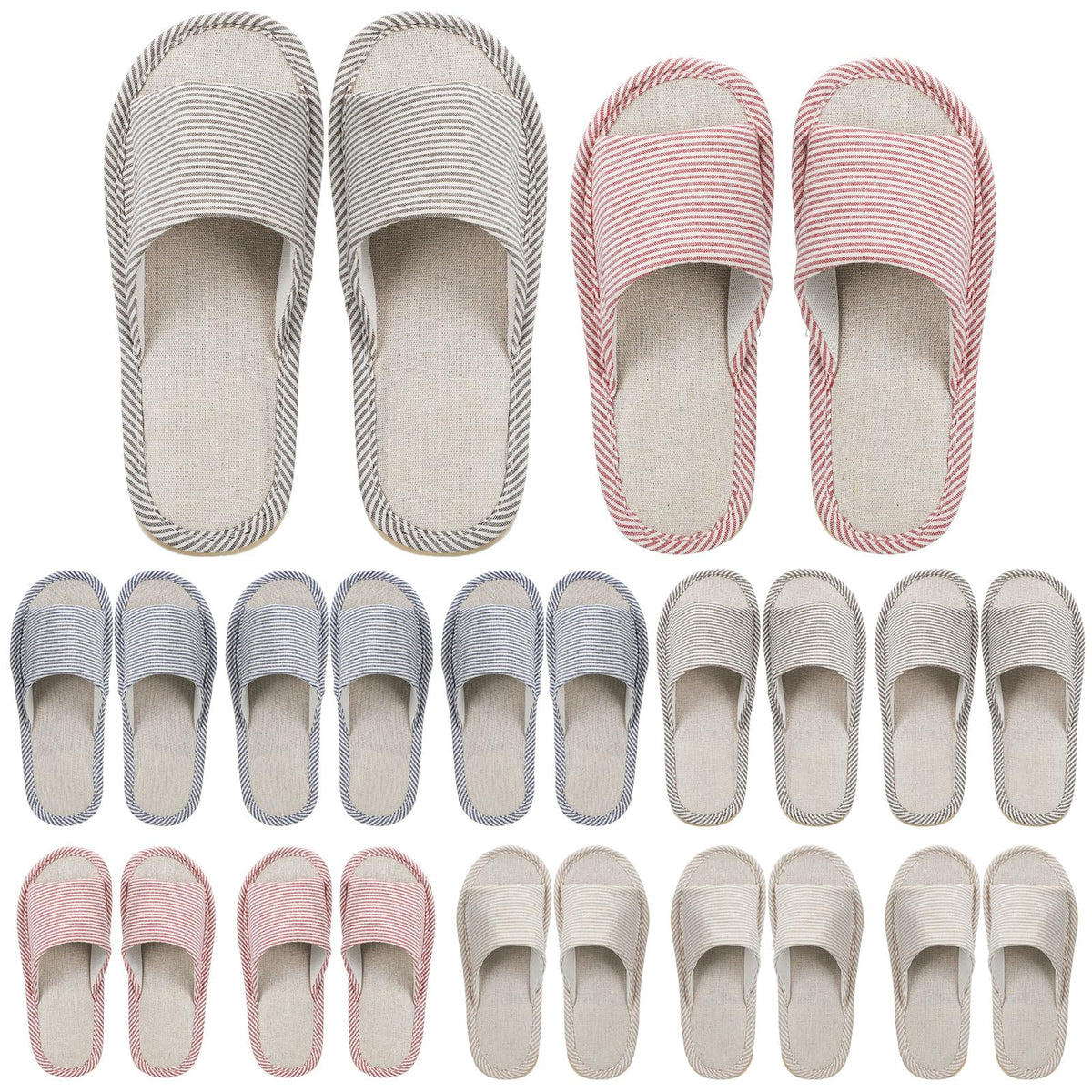 Suhine 12-pair open toe slippers in assorted colors for hotel or home guest rooms