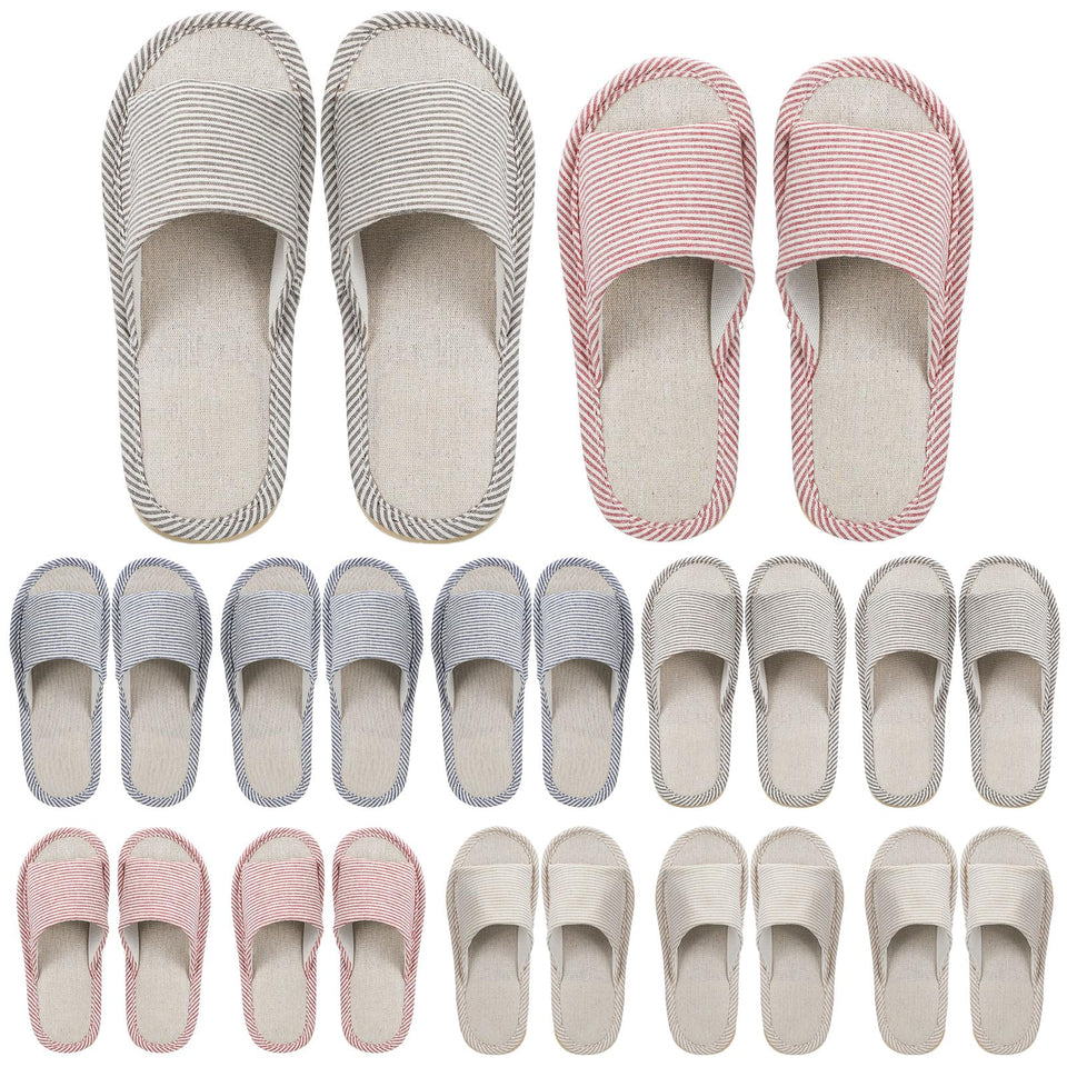 Suhine 12-pair open toe slippers in assorted colors for hotel or home guest rooms