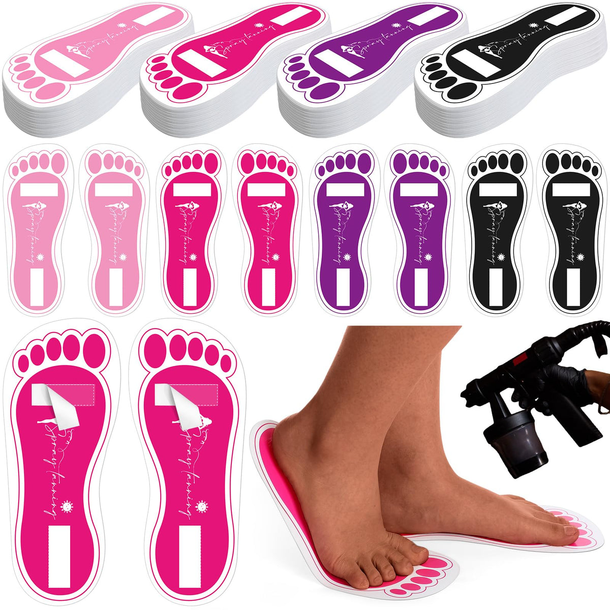 Suhine spray tan feet pads in pink protect soles from staining during sunless tanning sessions.