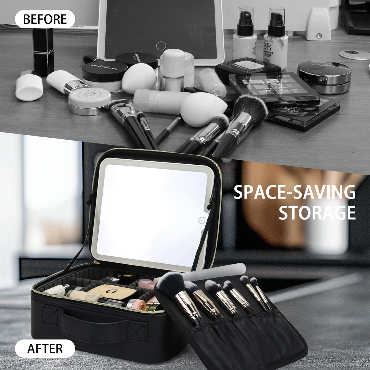 Multipurpose travel case suitable for cosmetics, jewelry, and essentials.