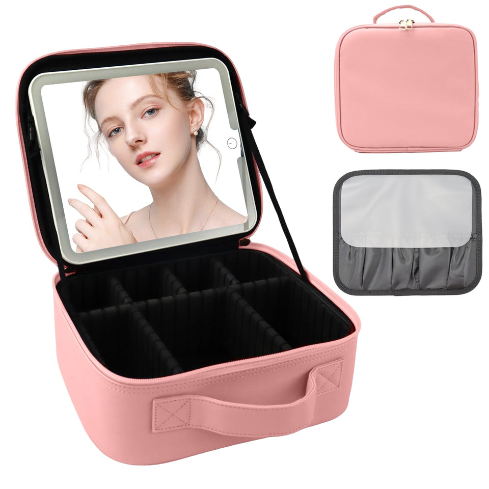 SUILU travel makeup bag with LED mirror provides precise lighting for makeup application.
