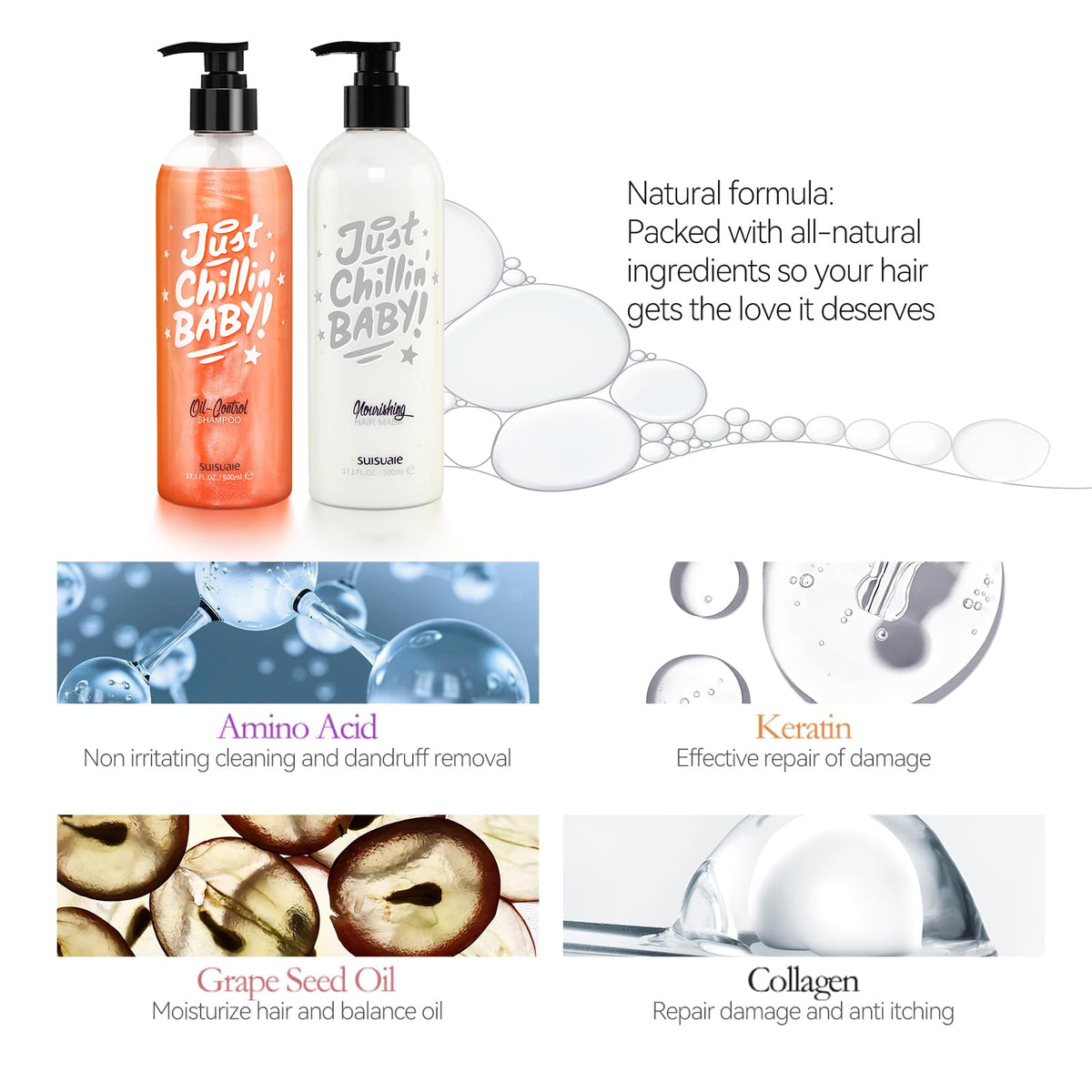 Suisuaie Conditioner bottle delivering moisture and smoothness to dry ends.