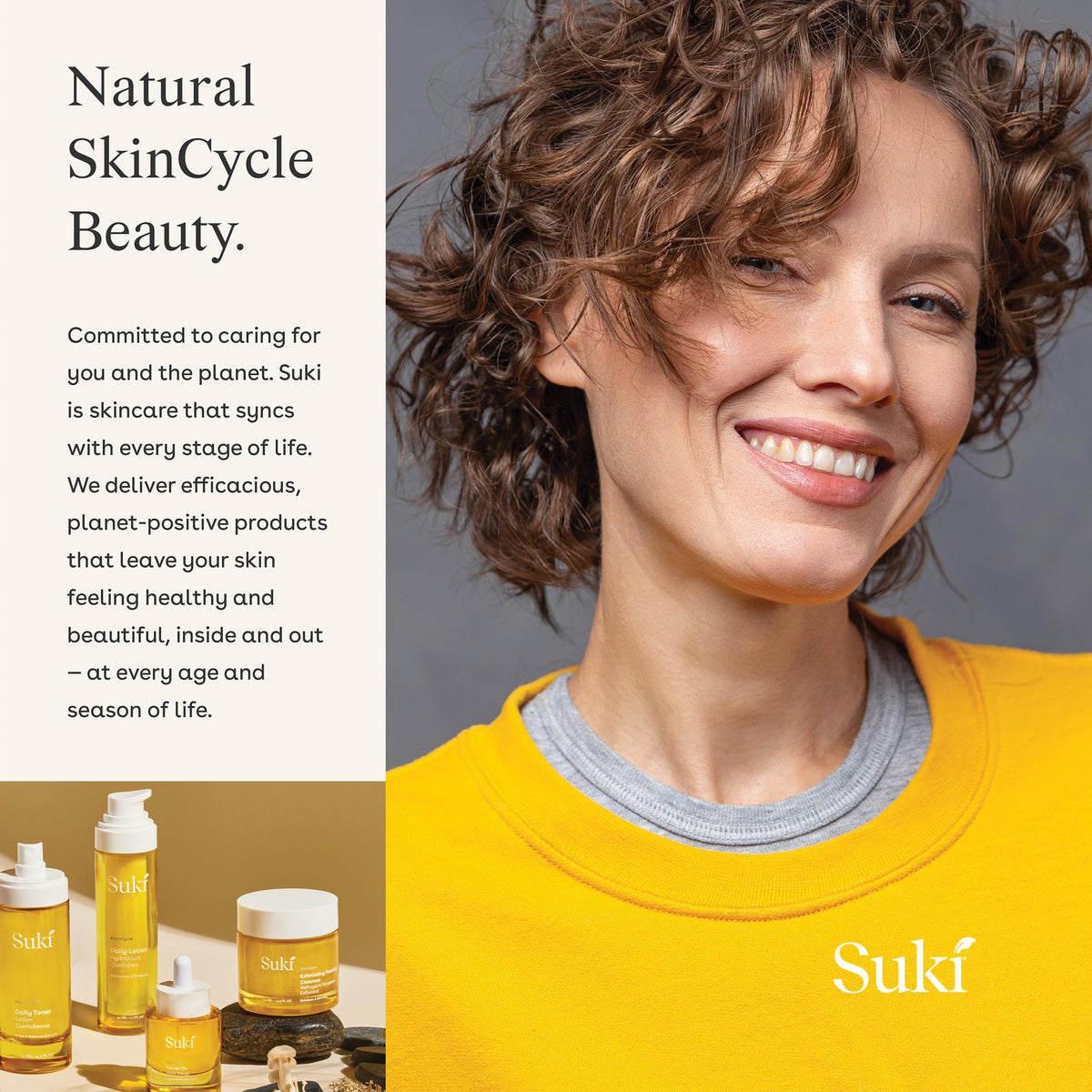 Product packaging and USA-made label for Suki Exfoliate Foaming Cleanser.