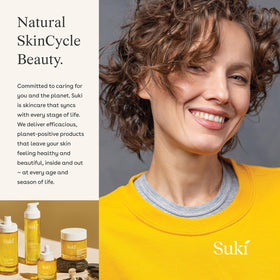 Product packaging and USA-made label for Suki Exfoliate Foaming Cleanser.