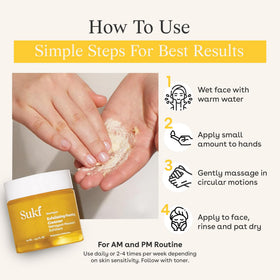 Suki foaming cleanser with squalane and chamomile texture on skin.