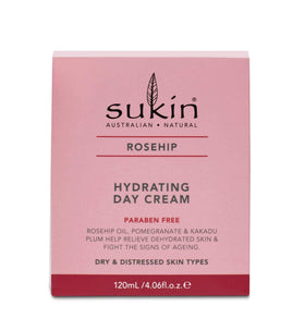 Sukin Rosehip Day Cream texture shown being spread for immediate moisture.