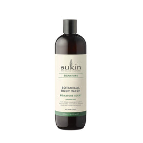 Sukin Signature Botanical Body Wash bottle on shelf for daily cleansing