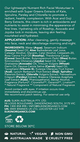 Sukin Super Greens moisturiser packaging highlights daily skincare ritual.