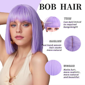SUKRI light purple bob wig, back view, lightweight comfort for long wear.