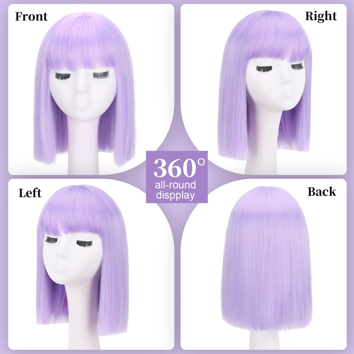 SUKRI lavender straight bob wig, side view, enhances casual or cosplay looks.