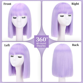 SUKRI lavender straight bob wig, side view, enhances casual or cosplay looks.