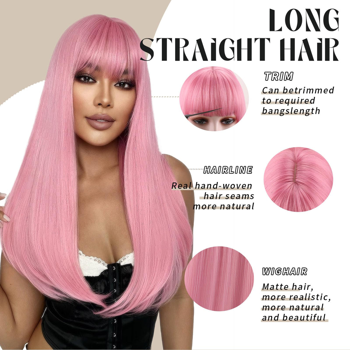 SUKRI natural-looking pink wig suits cosplay and fashion looks