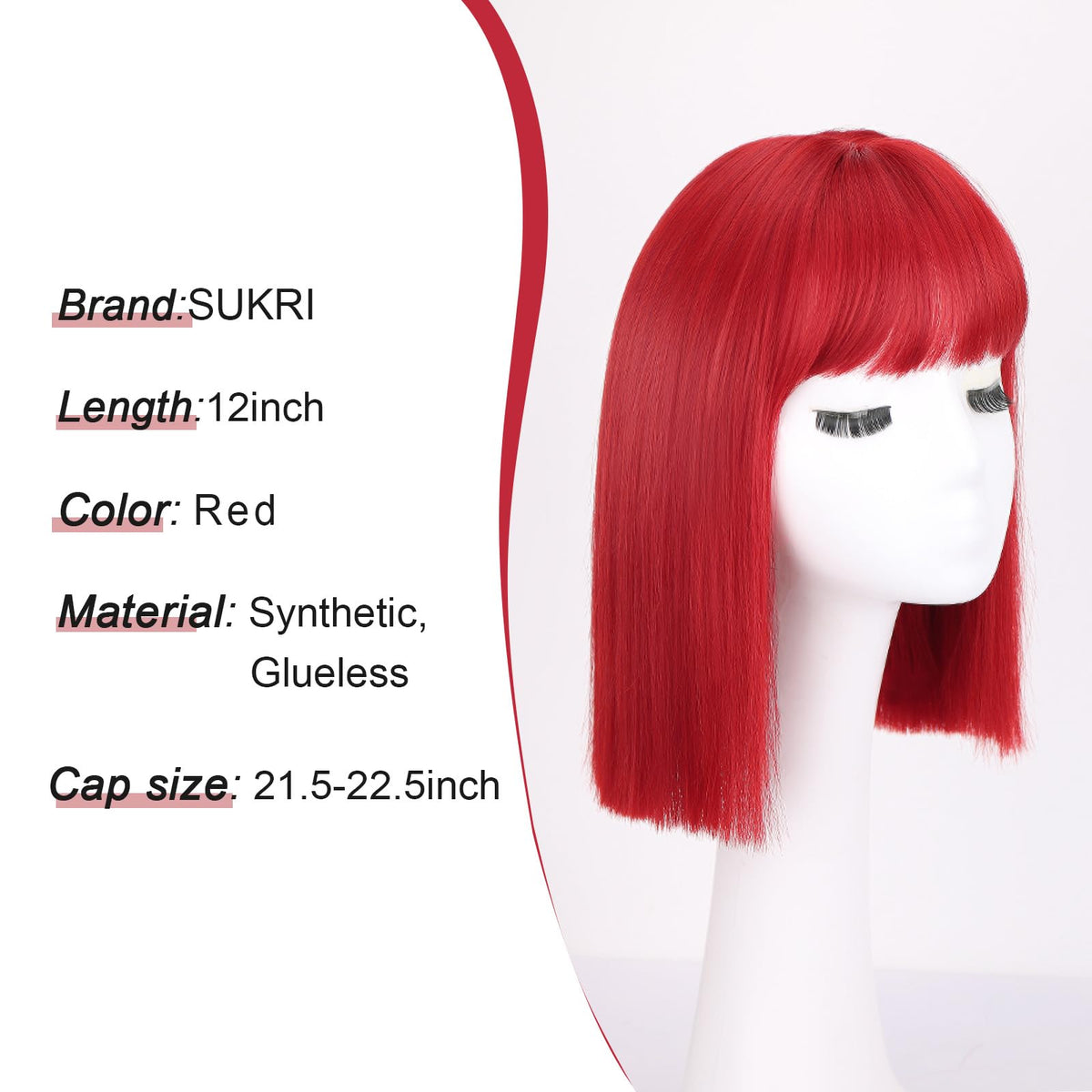 SUKRI red bob wig lightweight feel improves all-day comfort.