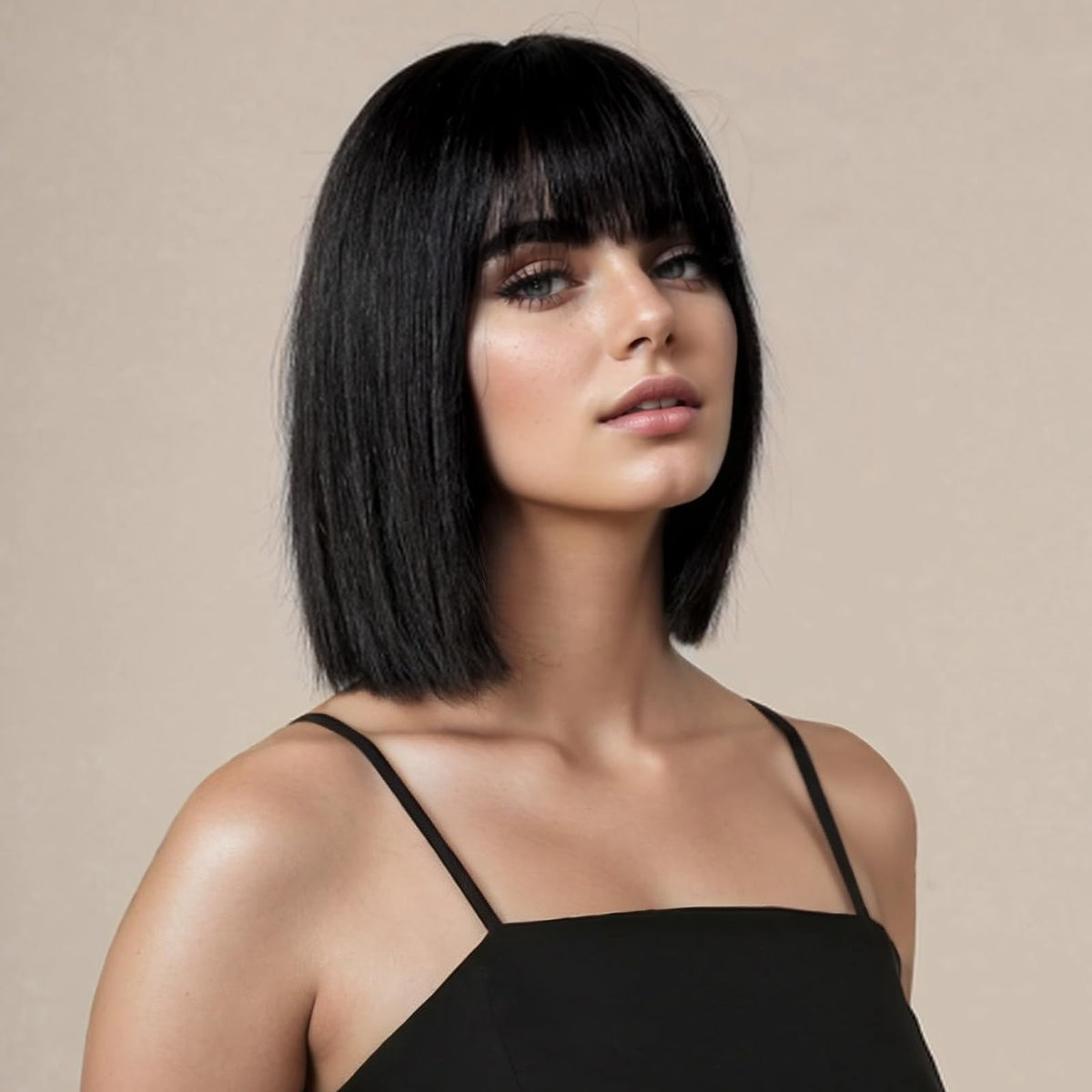 SUKRI short black bob wig 12inch front view, natural look for daily wear