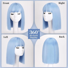 Close-up of SUKRI short straight blue wig showing soft texture