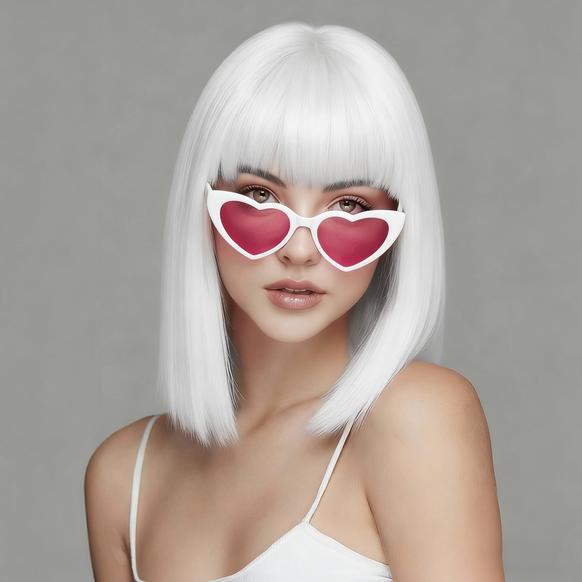 SUKRI white-bob-wig-with-bangs-12inch offers lightweight daily wear.