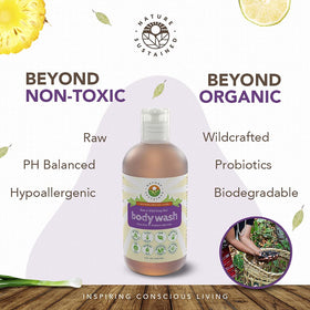 Nature Sustained bottle label highlighting sulfate-free, plant-based formula.