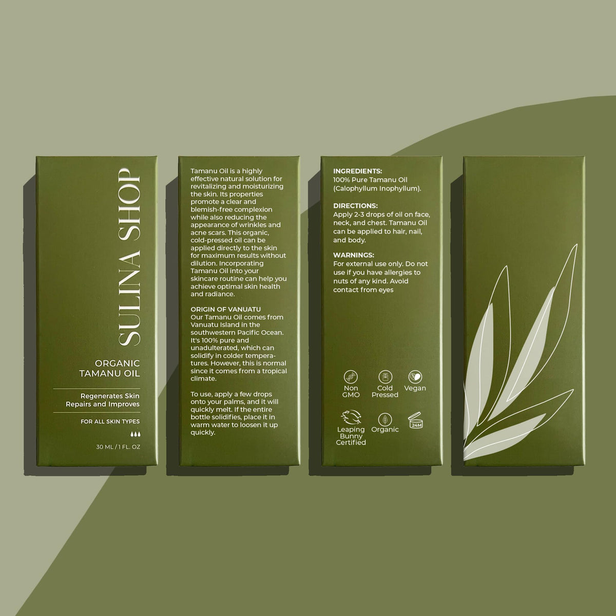 Sulina Tamanu Oil on clean face offers lightweight hydration for all skin types.
