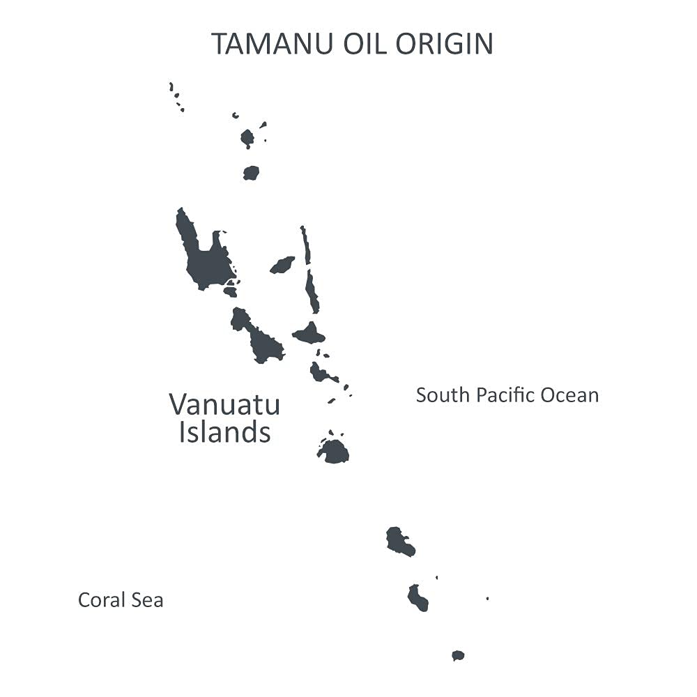 Sulina Tamanu Oil packaging emphasizes eco-friendly, glass container.