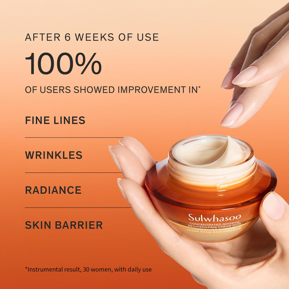 Sulwhasoo Concentrated Ginseng Rejuvenating Cream Rich pea-sized amount demonstrates controlled application for hydration.