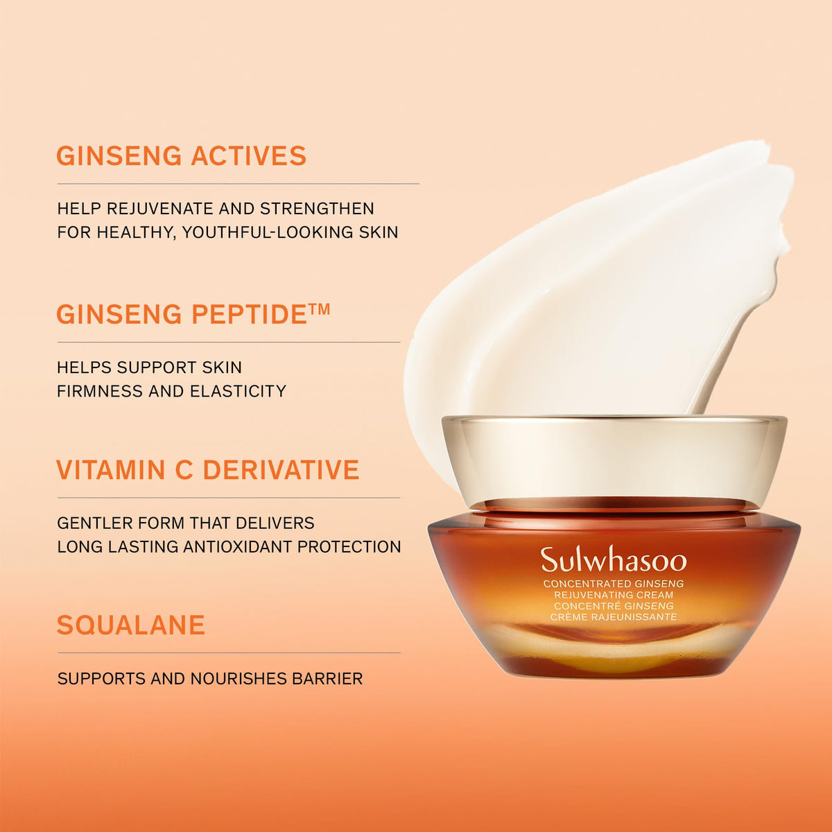 Creamy, luxurious texture of Sulwhasoo Rejuvenating Cream ready for smooth application.