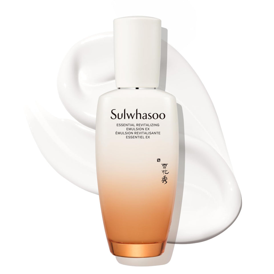 Sulwhasoo Essential Revitalizing Emulsion EX bottle showing premium hydration for daily care