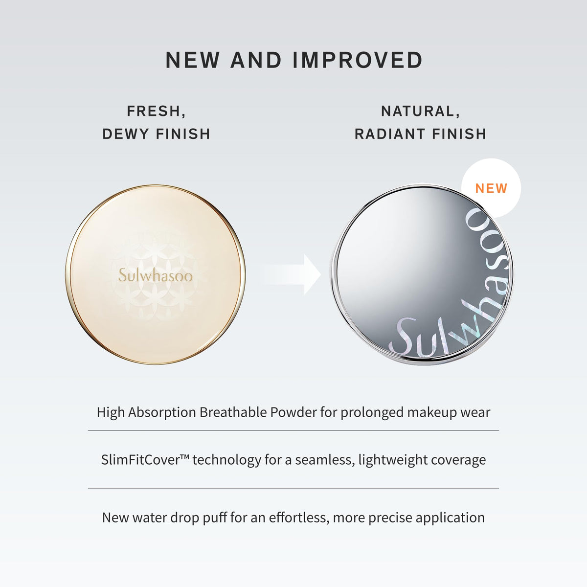 Sulwhasoo Perfecting Cushion SPF 46 finish on skin with light-reflecting luminosity.
