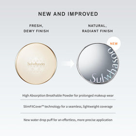 Sulwhasoo Perfecting Cushion SPF 46 finish on skin with light-reflecting luminosity.