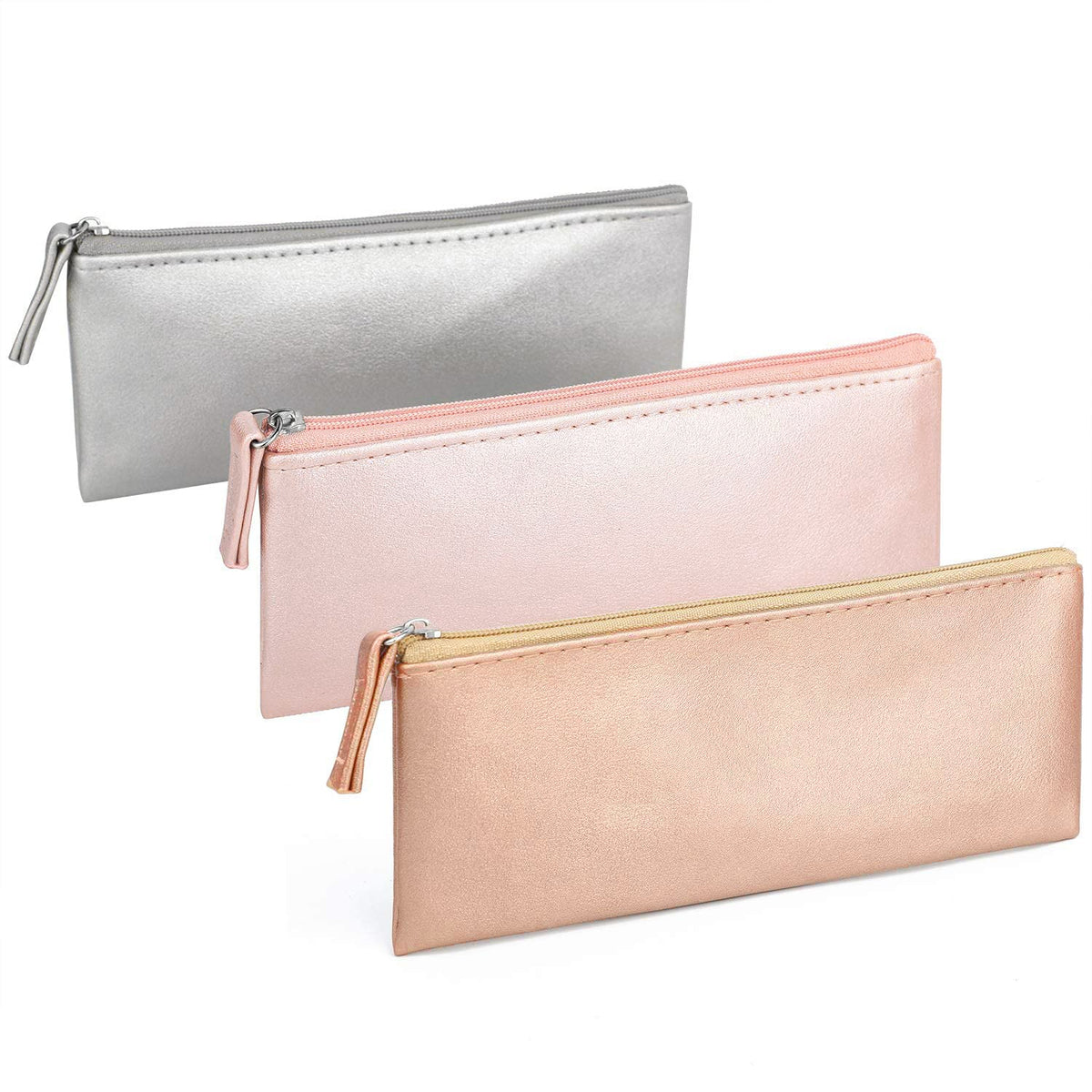 SumDirect PU leather cosmetic pencil bag small zippered pouch for easy portability.