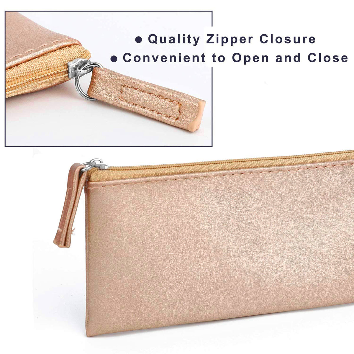 SumDirect PU leather cosmetic pouch in three color options for organized storage.