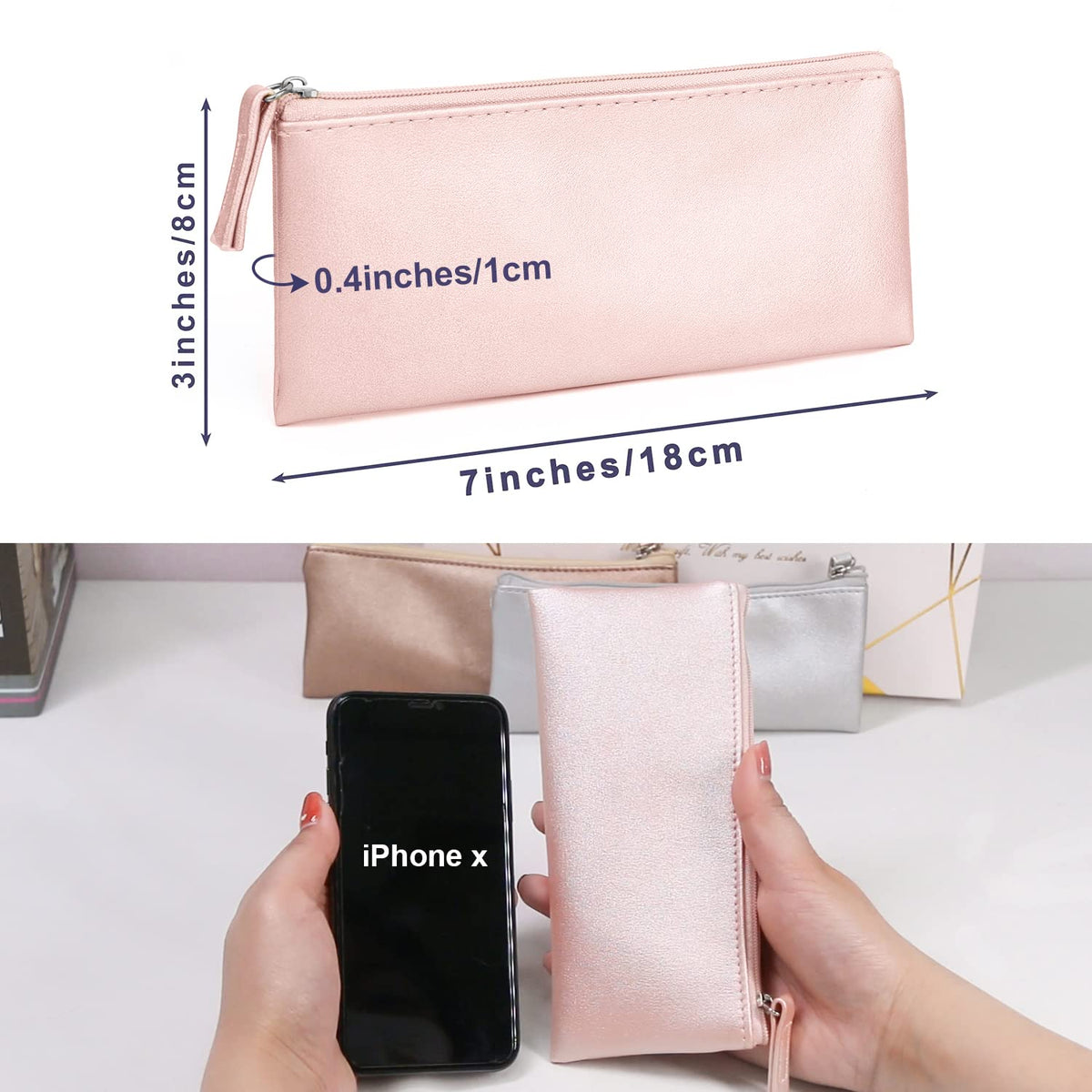 SumDirect PU leather makeup pouch with soft exterior, easy to clean.