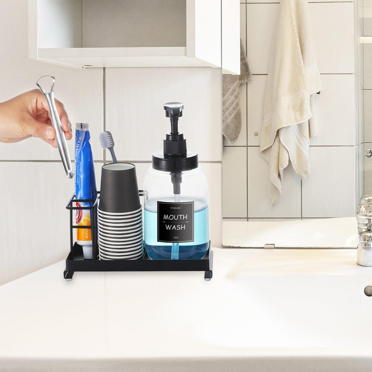Stainless steel cup holder tray adds durability and a premium look for any counter.