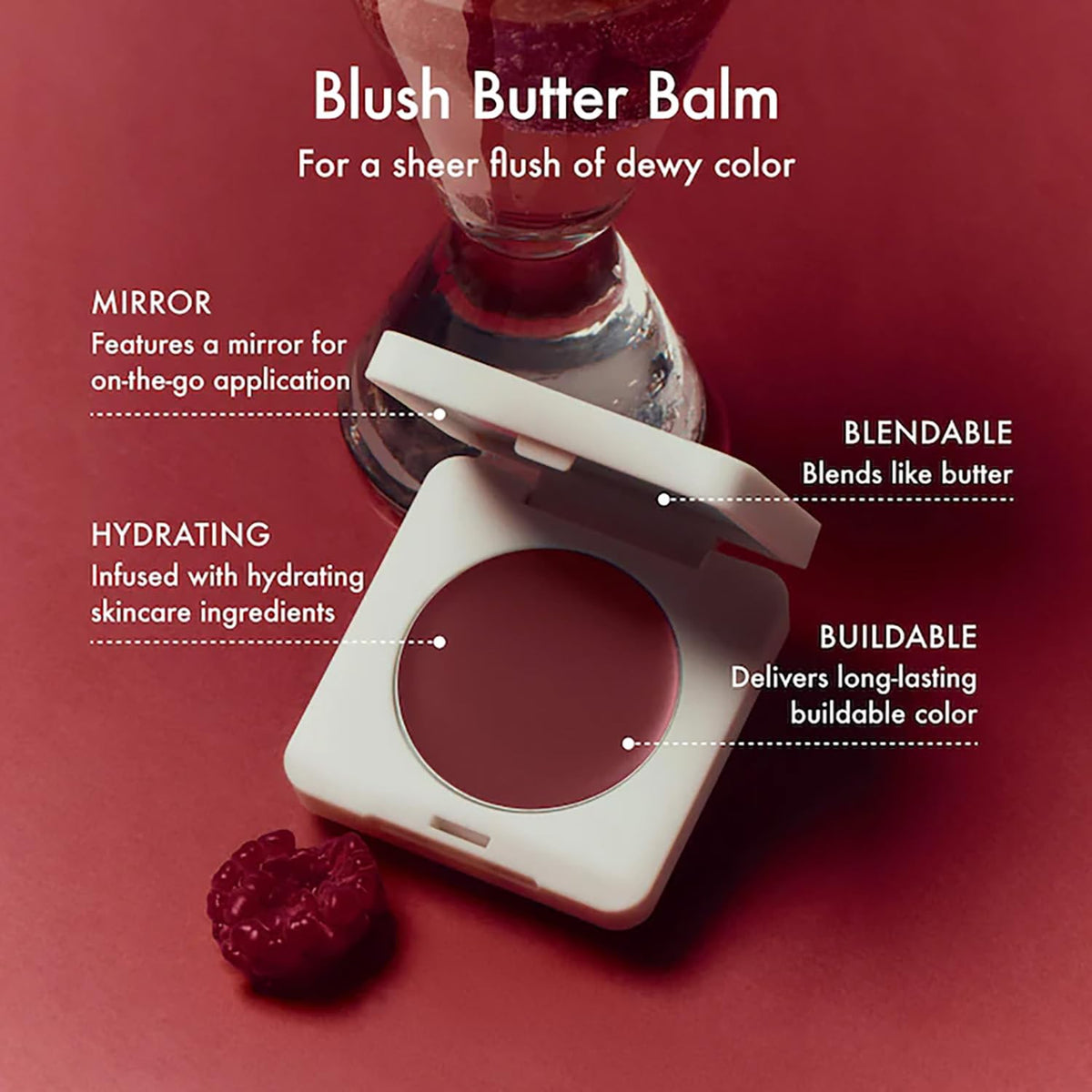 Swatch of Summer Fridays Blush Butter Balm on cheek with sheer color and glow.