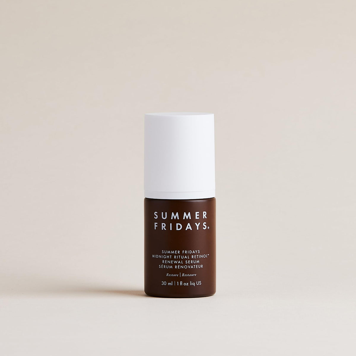 Summer Fridays Midnight Ritual Serum label closeup for premium night skincare.